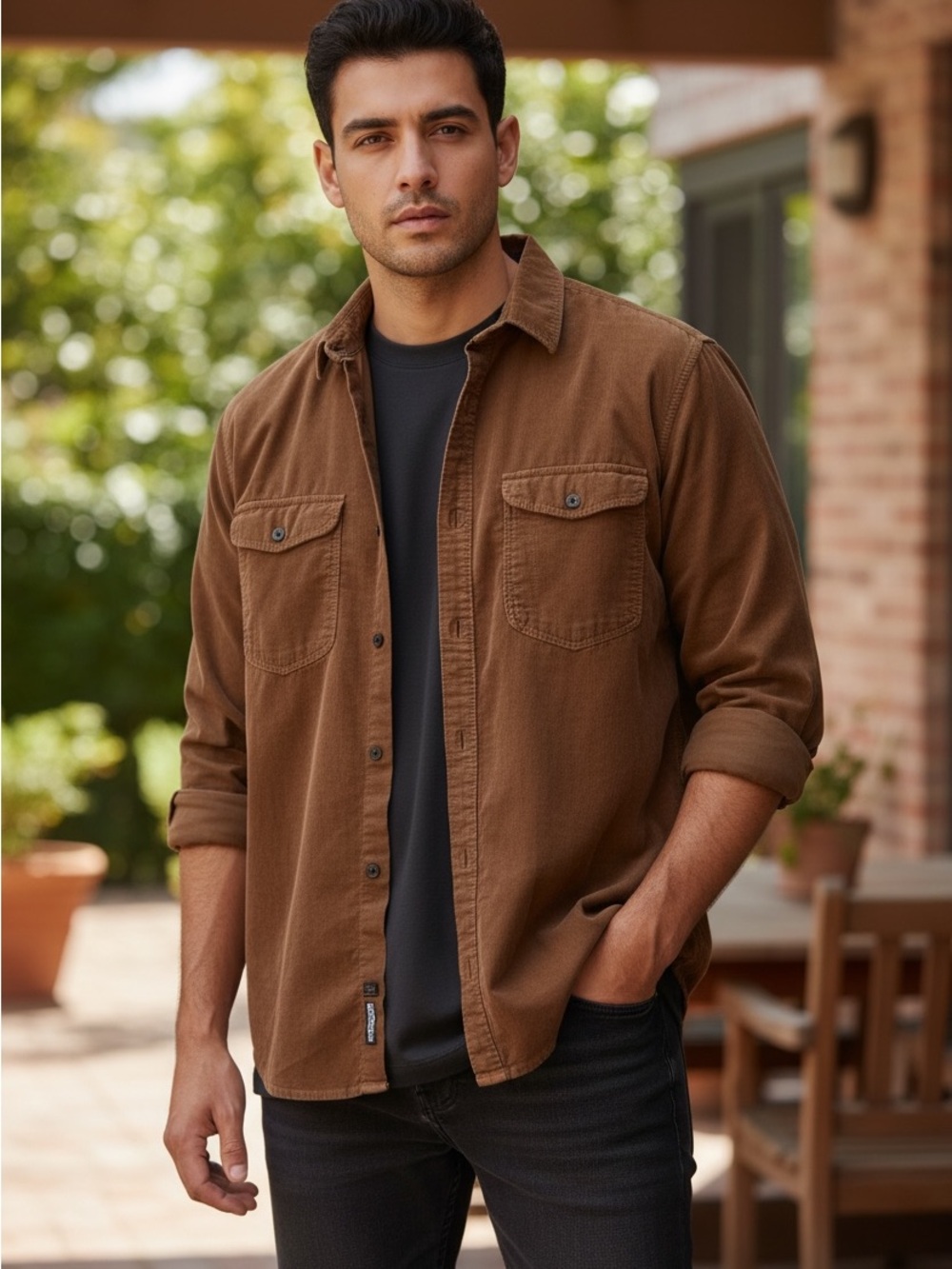 Jeremiah Men's Brown Corduroy Button-Down Shirt - Casual Classic